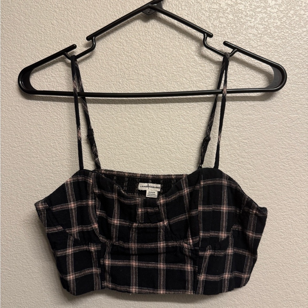 American Eagle Outfitters Black and Pink Checkered Top